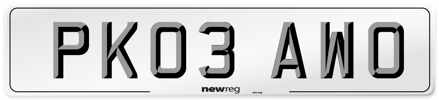 PK03 AWO Number Plate from New Reg